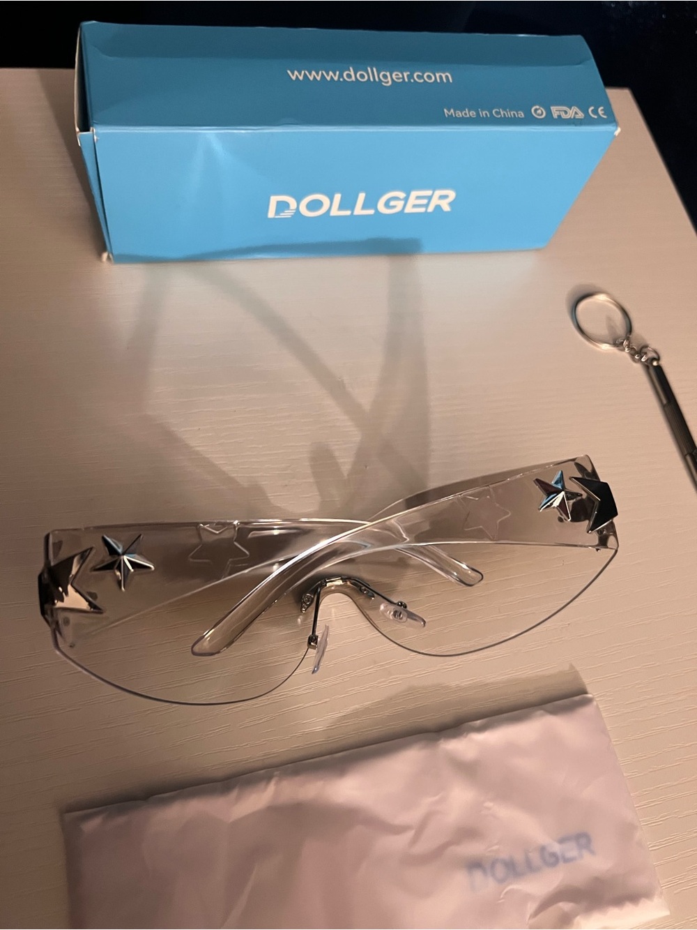 Dollger Y2K Star Shield Sunglasses Rimless Oversized Futuristic Silver Gradient - Picture 3 of 4